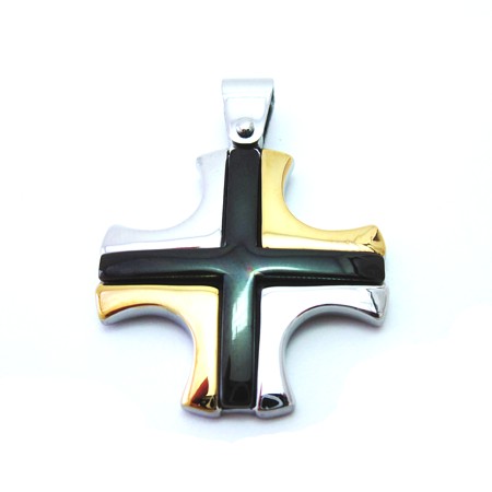 Steel Cross Pendant with Gold and Black Ion-plating